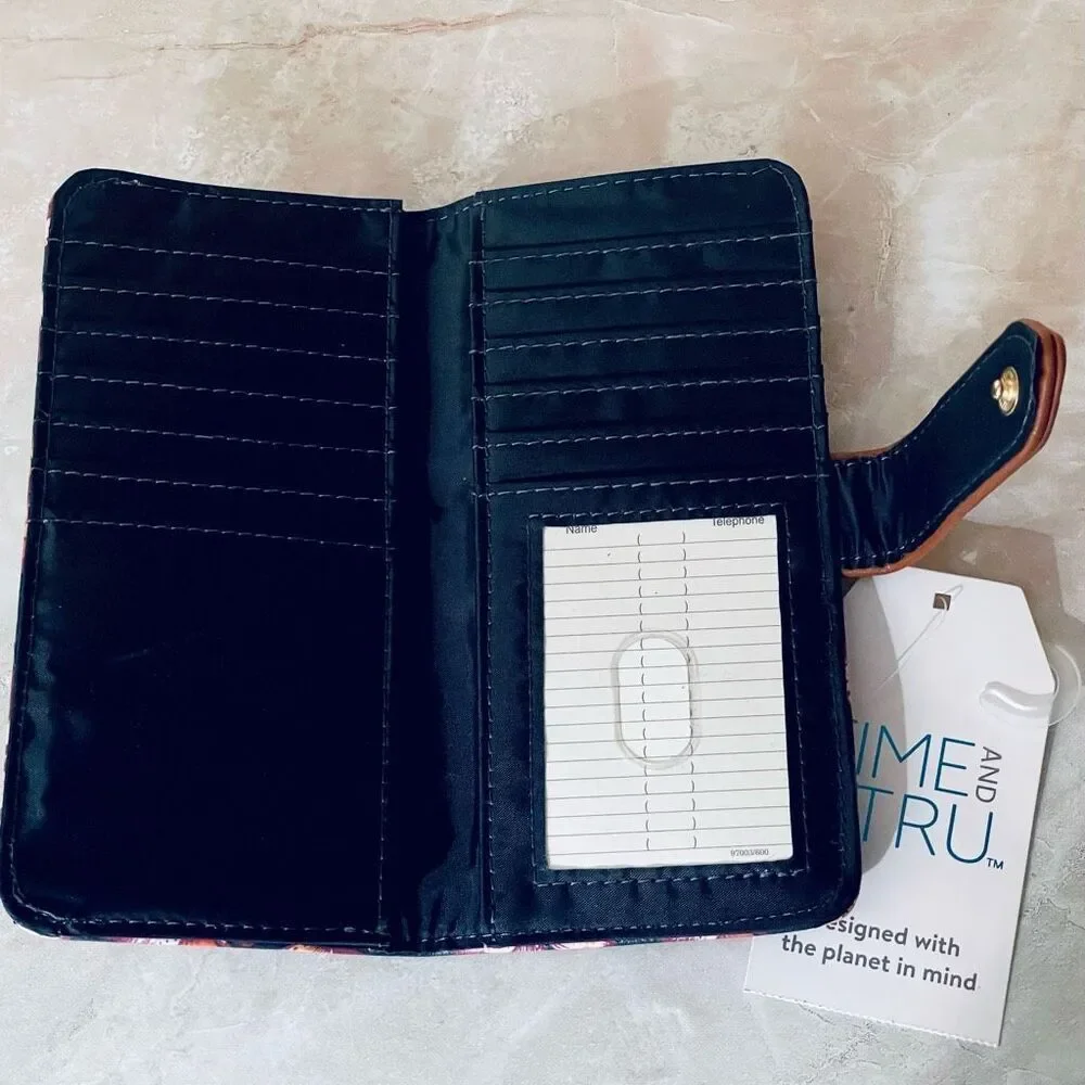 NWT Time and Tru Alexandra Black lilac butterflies Slim Faux leather Slim Wallet